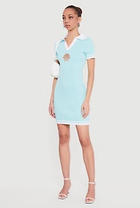 Seashell Patch Short Sleeve Polo Sweater Dress