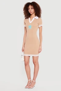 Starfish Patch Short Sleeve Polo Sweater Dress