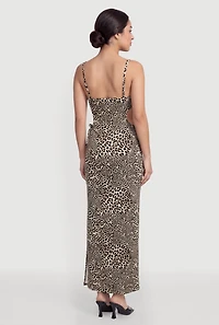 Animal Print Drawstring Side Detail Slit Maxi Dress