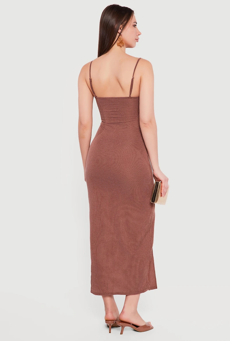 Ribbed Knit Front Slit Scoop Neck Dress