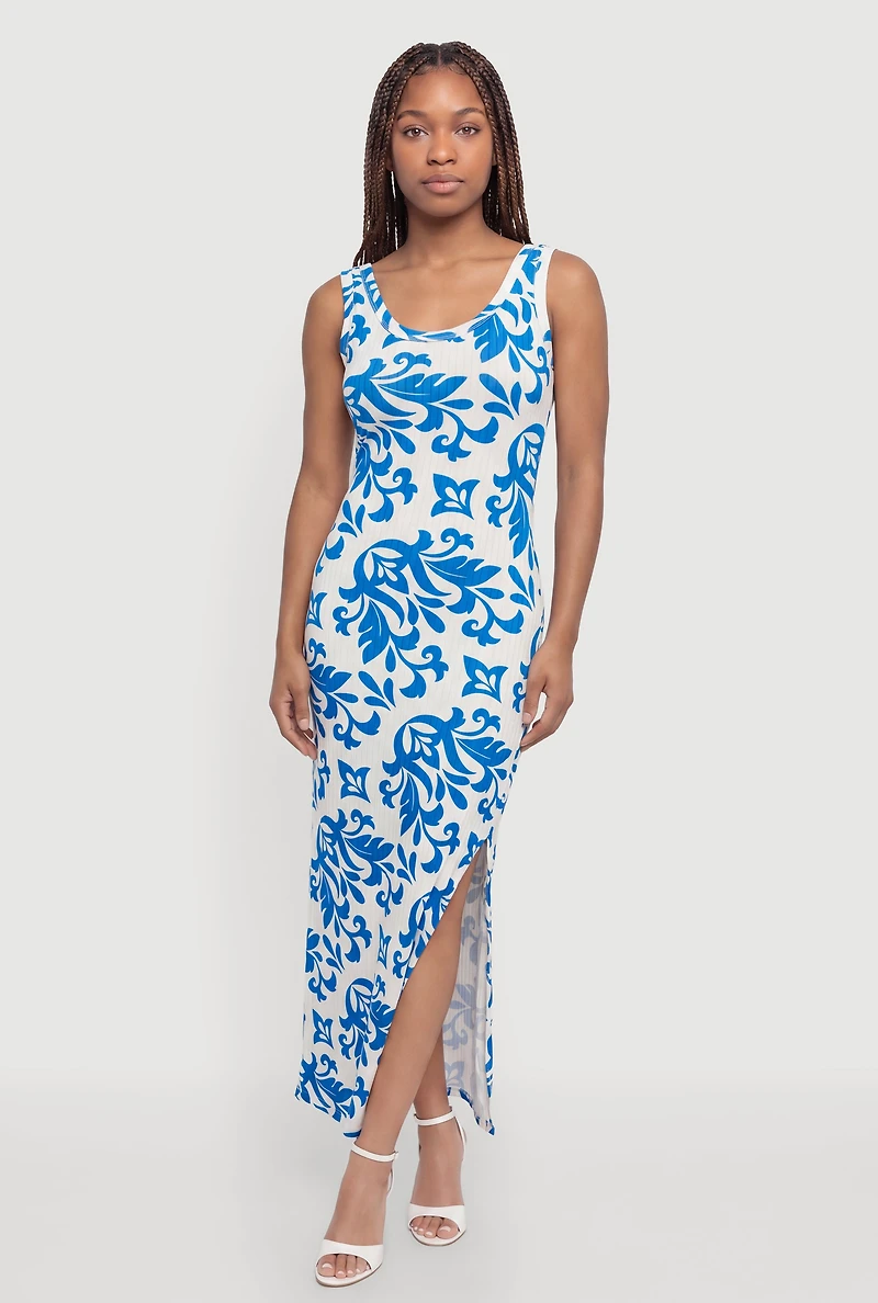 Paisley Print Side Slit Maxi Dress