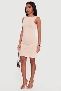 Boat Neck Side Ruched Midi Dress