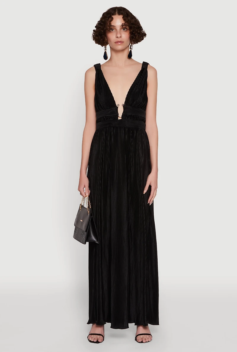 Womens Elegant Sleeveless Plisse Empire Waist Dress,