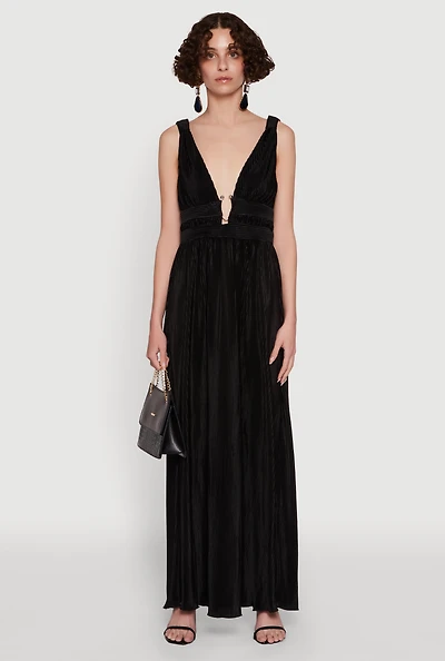 Elegant Sleeveless Plisse Empire Waist Dress