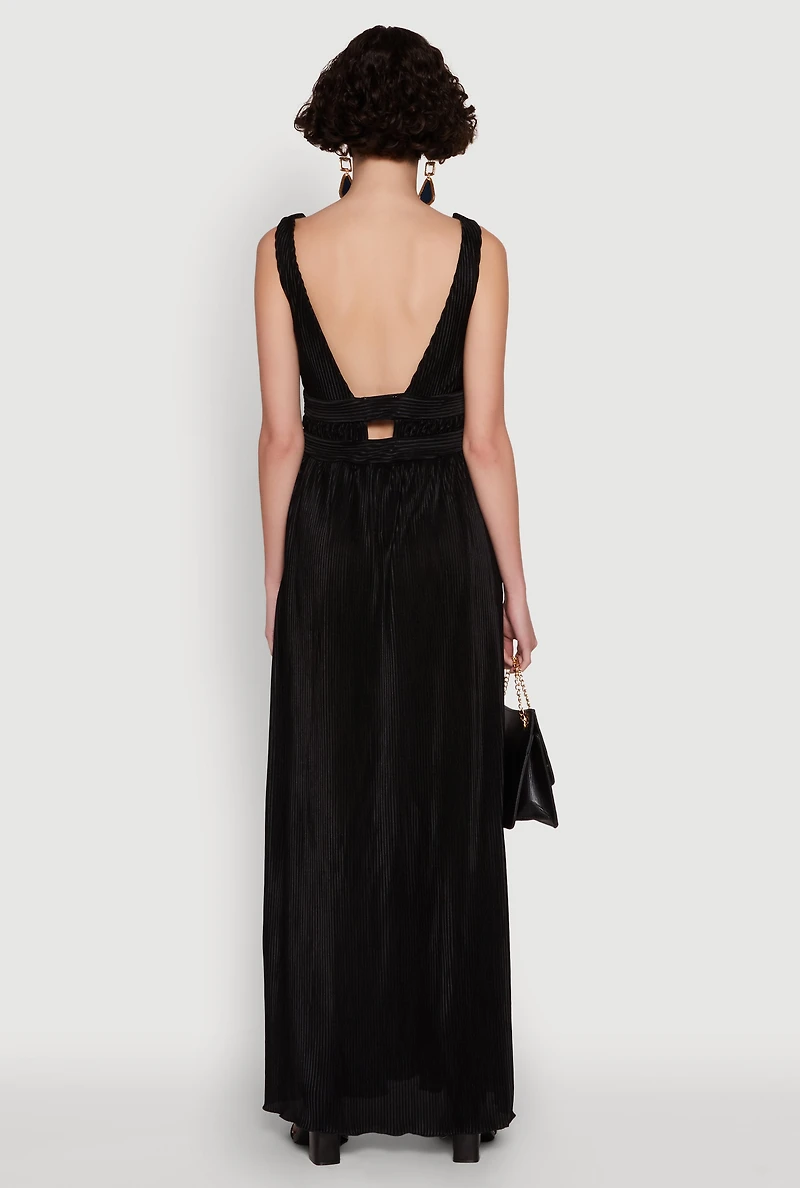 Elegant Sleeveless Plisse Empire Waist Dress