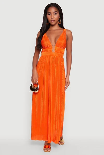 Womens Elegant Sleeveless Plisse Empire Waist Dress,