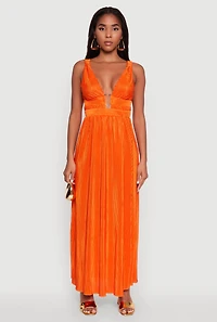 Womens Elegant Sleeveless Plisse Empire Waist Dress,