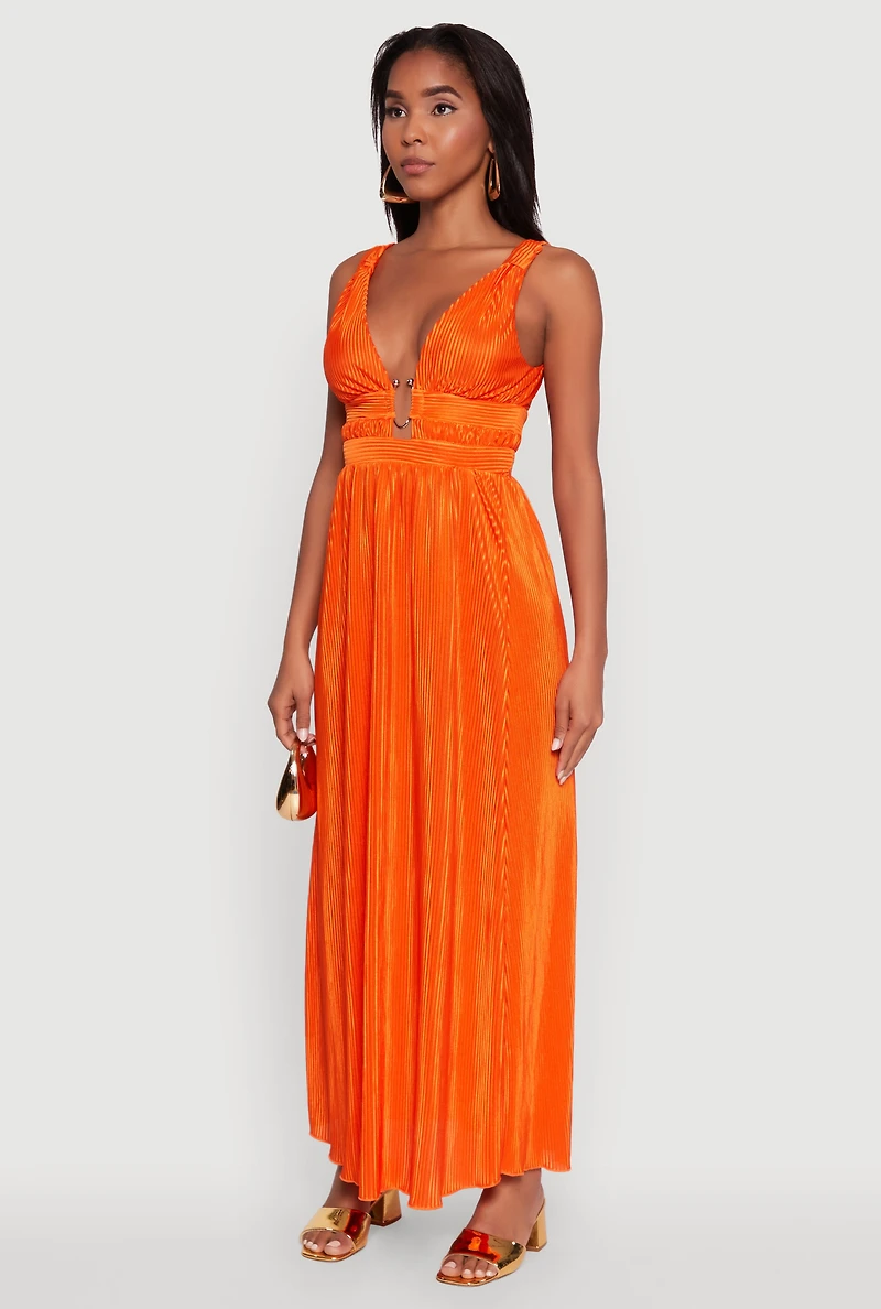 Womens Elegant Sleeveless Plisse Empire Waist Dress,