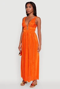 Womens Elegant Sleeveless Plisse Empire Waist Dress,