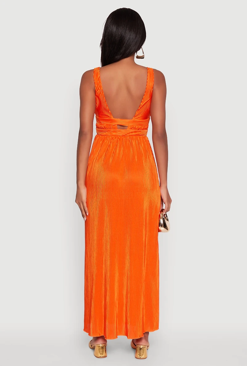 Womens Elegant Sleeveless Plisse Empire Waist Dress,