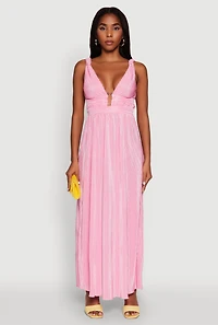 Womens Elegant Sleeveless Plisse Empire Waist Dress, Pink, Size S