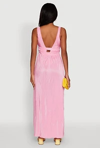 Womens Elegant Sleeveless Plisse Empire Waist Dress, Pink, Size S