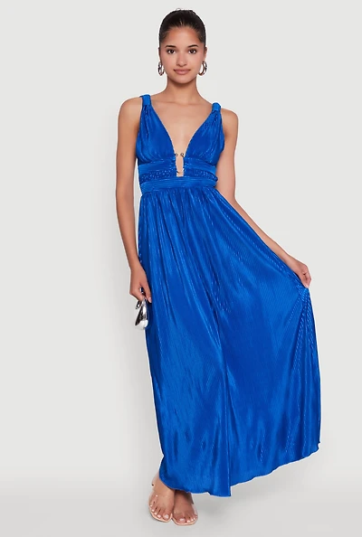 Womens Elegant Sleeveless Plisse Empire Waist Dress,