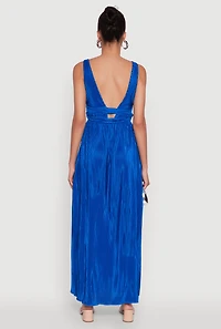 Womens Elegant Sleeveless Plisse Empire Waist Dress, Blue, Size M