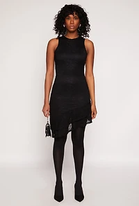 Womens Lace Lined Asymmetrical Dress, Black, Size M