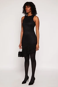 Womens Lace Lined Asymmetrical Dress, Black, Size M