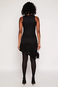 Womens Lace Lined Asymmetrical Dress, Black, Size M