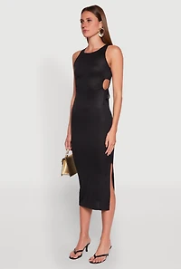 Womens Ribbed Knit Side Cut Out Midi Dress,