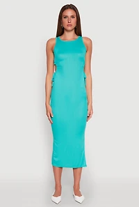 Womens Ribbed Knit Side Cut Out Midi Dress,