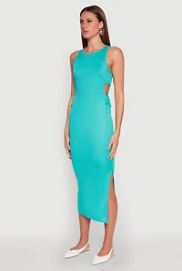 Womens Ribbed Knit Side Cut Out Midi Dress,