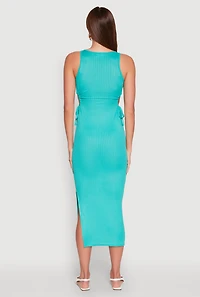 Womens Ribbed Knit Side Cut Out Midi Dress,
