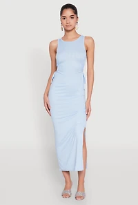 Womens Ribbed Knit Side Cut Out Midi Dress,