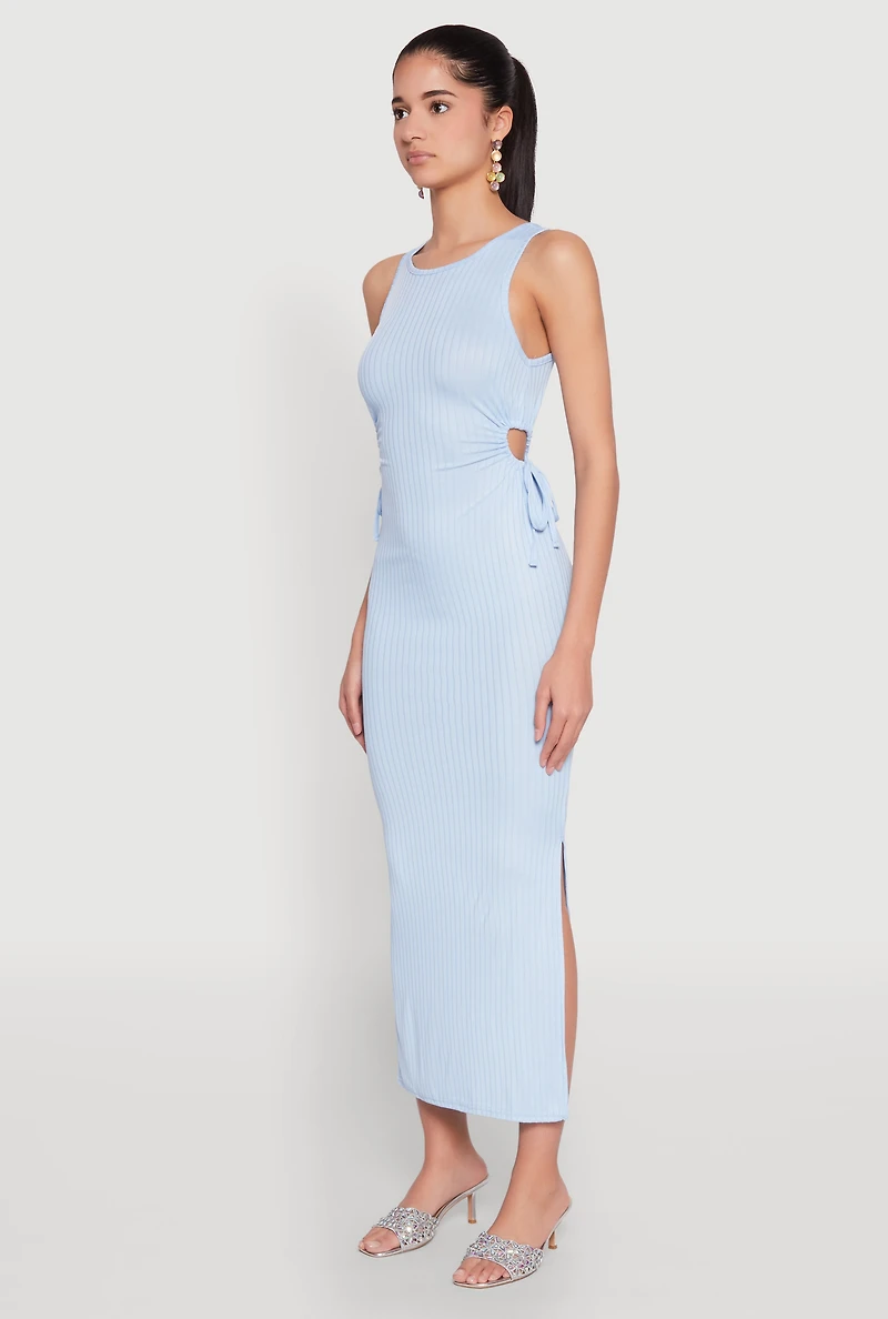 Womens Ribbed Knit Side Cut Out Midi Dress,