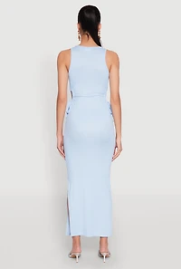 Womens Ribbed Knit Side Cut Out Midi Dress,