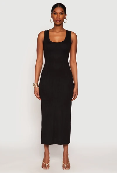 Ribbed Knit Side Slit Tank Dress