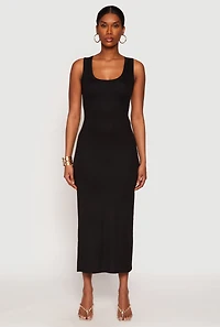 Ribbed Knit Side Slit Tank Dress