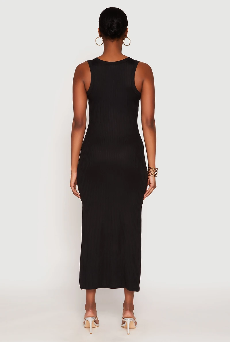 Ribbed Knit Side Slit Tank Dress
