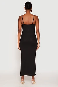Womens Ribbed Knit Side Slit Maxi Dress,