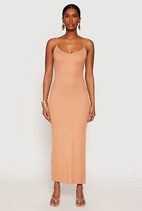 Womens Ribbed Knit Side Slit Maxi Dress,