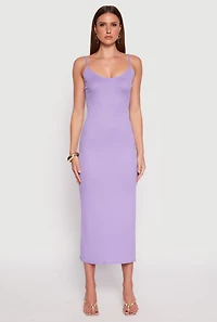 Womens Ribbed Knit Side Slit Maxi Dress, Purple, Size L