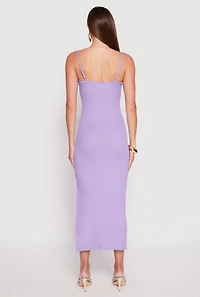 Womens Ribbed Knit Side Slit Maxi Dress, Purple, Size L