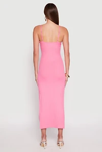 Womens Ribbed Knit Side Slit Maxi Dress, Pink, Size L