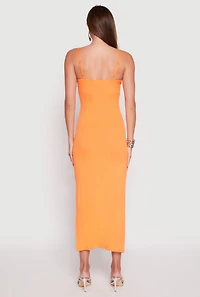 Womens Ribbed Knit Side Slit Maxi Dress, Orange, Size XL