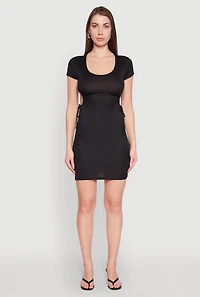 Rib Knit Side Ruched Keyhole Mini Dress