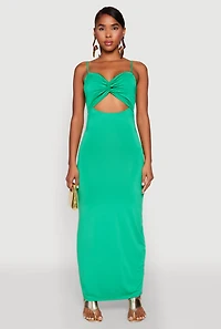 Womens Twist Front Cut Out Maxi Dress,