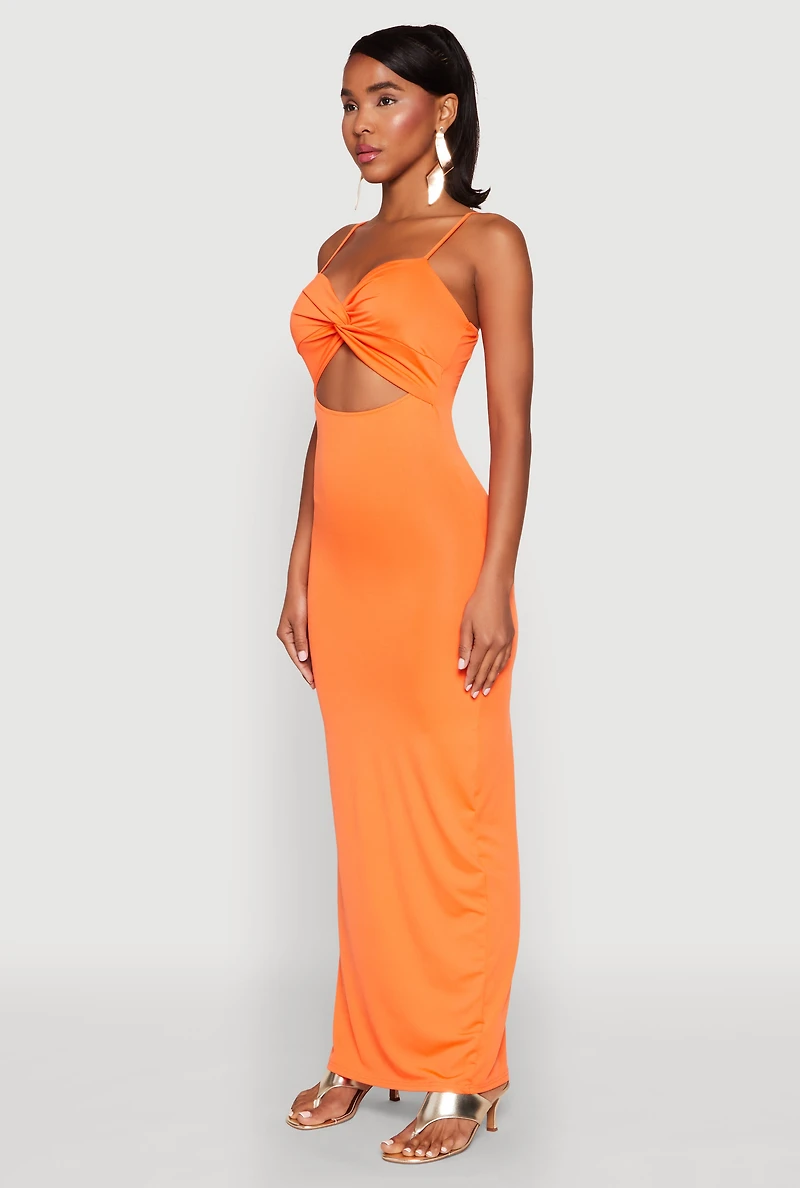 Womens Twist Front Cut Out Maxi Dress, Orange, Size L