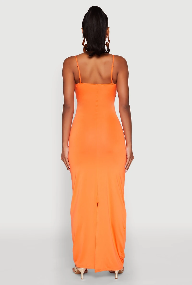 Womens Twist Front Cut Out Maxi Dress, Orange, Size M