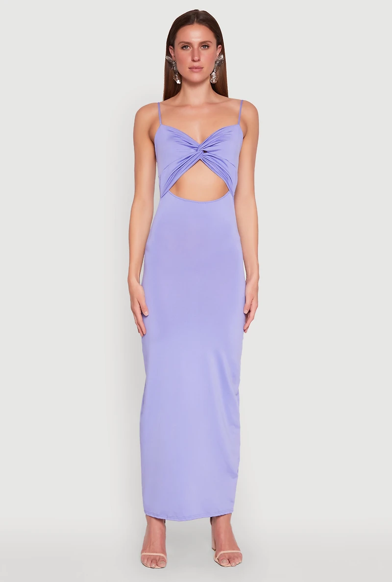 Womens Twist Front Cut Out Maxi Dress, Purple,