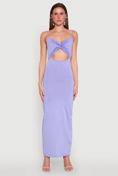 Womens Twist Front Cut Out Maxi Dress, Purple, Size M