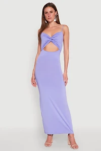 Womens Twist Front Cut Out Maxi Dress, Purple,