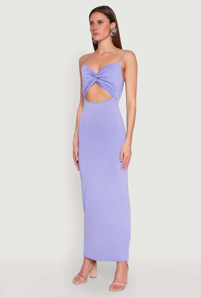 Womens Twist Front Cut Out Maxi Dress, Purple, Size M