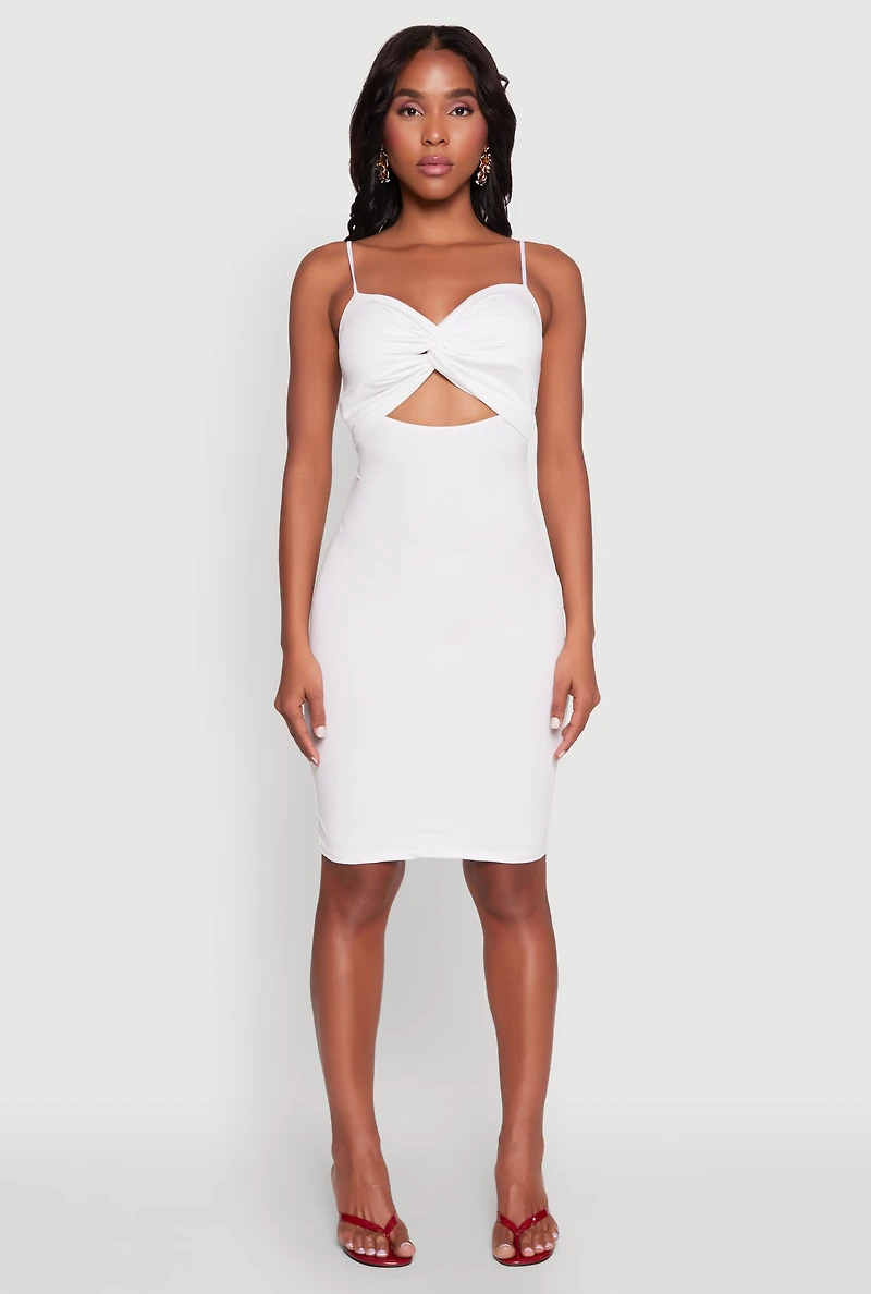 Womens Twist Front Cut Out Dress, White, Size S