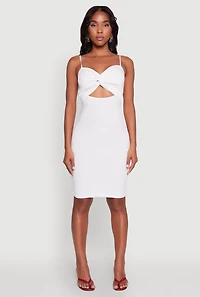 Womens Twist Front Cut Out Dress, White, Size S