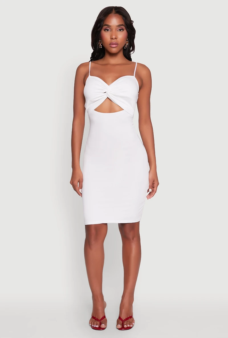 Womens Twist Front Cut Out Dress, White, Size S
