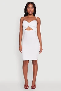 Womens Twist Front Cut Out Dress, White, Size S