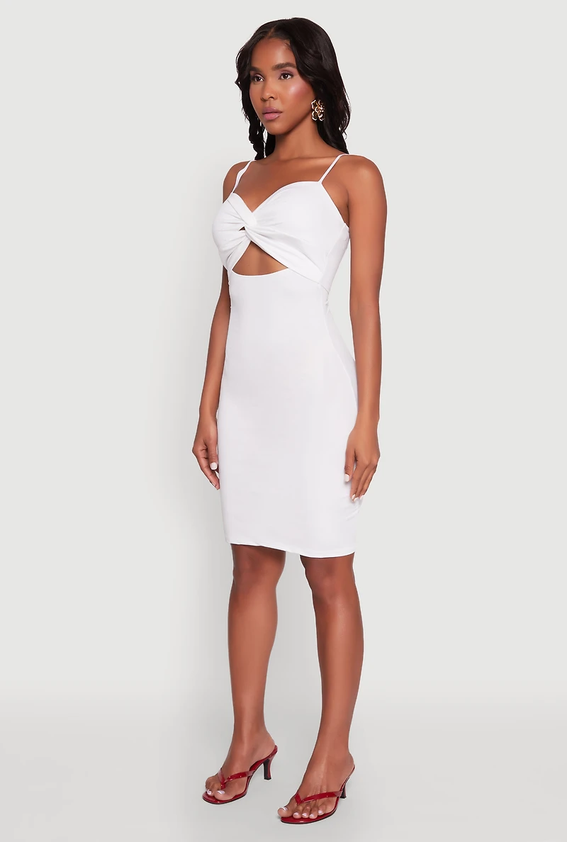 Womens Twist Front Cut Out Dress, White, Size S